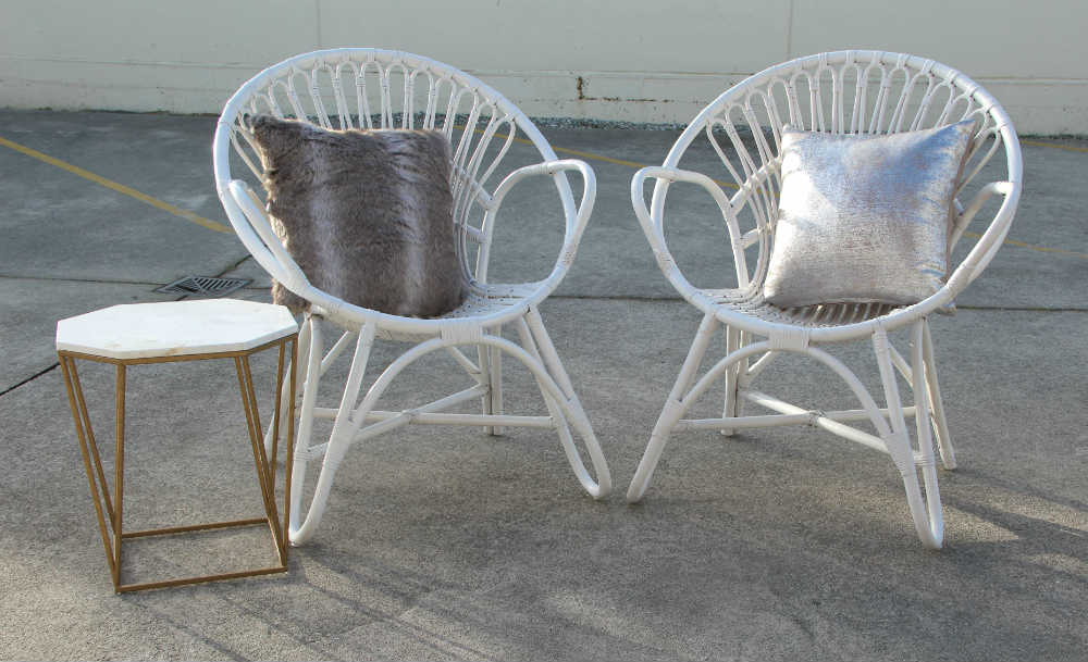 Francis white cane chair - Major and Minor - Wedding and Party Hire Wanaka