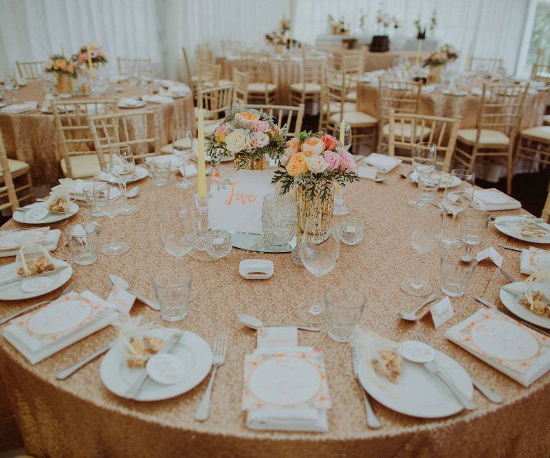 Sequin Tablecloth rose gold - Major and Minor Hire Wanaka - Wanaka Wedding - Wanaka Planner