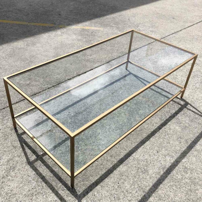 Glass Brass Rectangle Table Angle _ Wanaka Wedding Hire _ Major and Minor Hire Wanaka