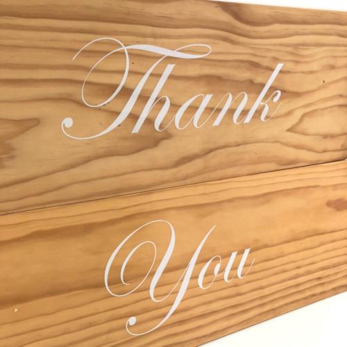 Thank You Sign | Close Up | Wanaka Weddings and Events | Major and Minor Hire
