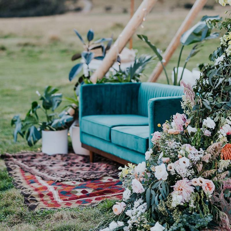 Green Velvet Couch _ Styled _ Wanaka Wedding Hire _ Queenstown Wedding Hire _ Major and Minor