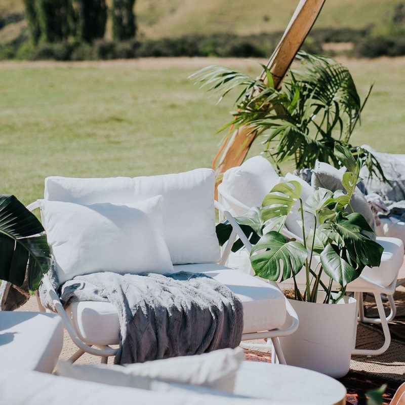 White Armchair _ Outdoor Furniture _ Styled _ Wanaka Wedding Hire _ Queenstown Wedding Hire _ Major and Minor