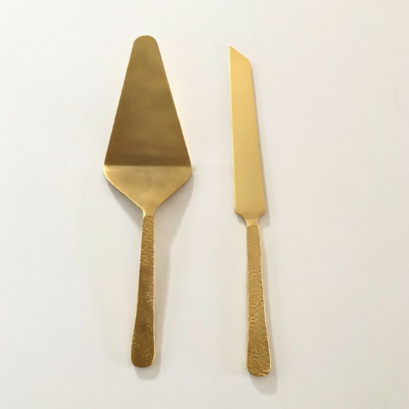 Cake Knife Set Beaten Gold | Wanaka Wedding Hire | Queenstown Wedding Hire