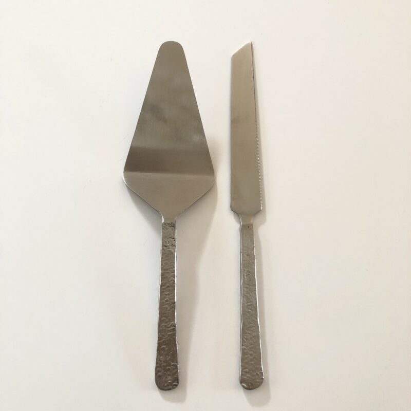 Cake Knife Set Beaten Silver | Wanaka Wedding Hire | Queenstown Wedding Hire