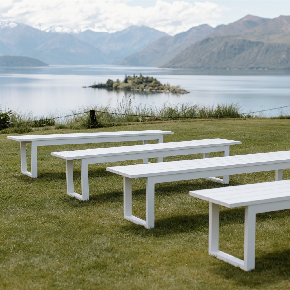 Benchseat White Styling Major and Minor Hire Wanaka Wedding Hire Queenstown