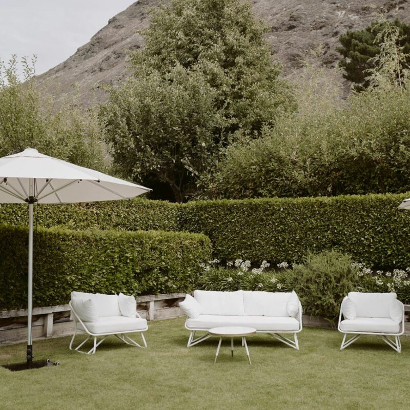 White Outdoor Sofa Dressed Major and Minor Hire Wanaka