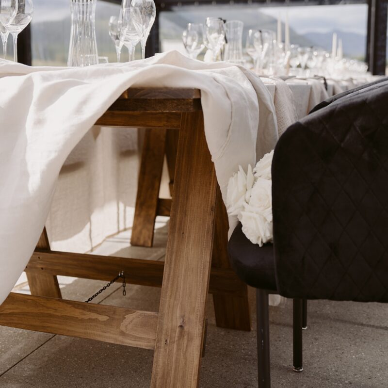 Wooden Trestle Table Dressed Major and Minor Hire Wanaka