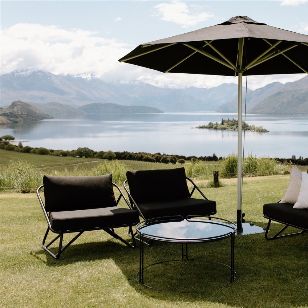 Black Outdoor Armchair Close up 2 Major and Minor Hire Wanaka Wedding Hire Queenstown