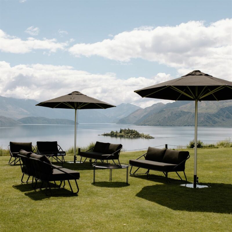 Black Outdoor Armchair Major and Minor Hire Wanaka Wedding Hire Queenstown