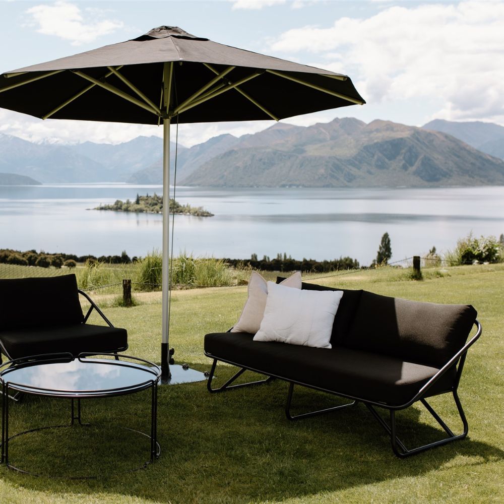 Black Outdoor Couch Close up 2 Major and Minor Hire Wanaka Wedding Hire Queenstown